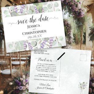Postal De Anuncios Boda Rústica de Lavanda y Eucalipto Guarden la Fec