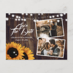 Postal De Anuncios Boda Rústica de Madera Girasol Fotografía Guardar