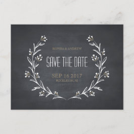 Postal De Anuncios Boda rústica de pizarra floral, excepto la fecha
