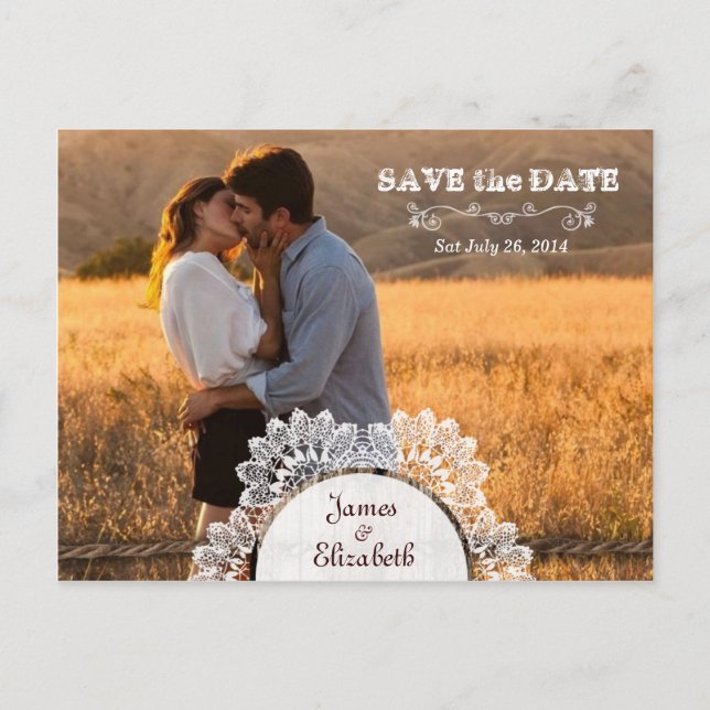 Postal De Anuncios Boda rústica en granero aviso de fecha (Anverso)