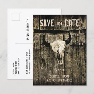 Postal De Anuncios Boda Rústica Occidental Cráneo de Toro Save The Da