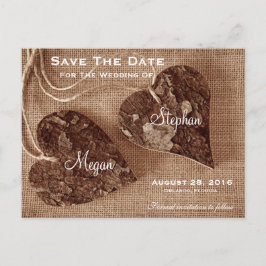 Postal De Anuncios Boda Rústico de Corazones de Madera SaveTheDate Po