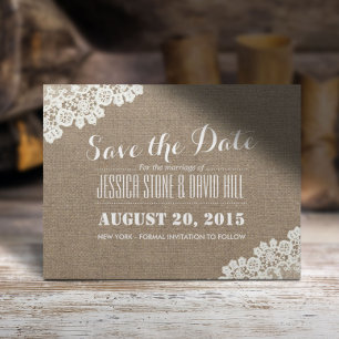 Postal De Anuncios Boda Rústico Vintage Laded Burlap