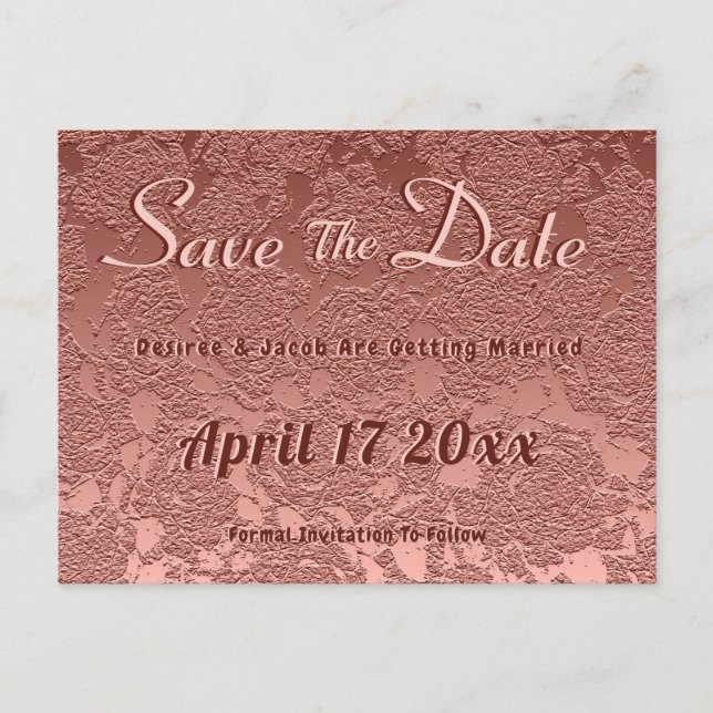 Postal De Anuncios Boda Salva La Fecha Rosa Oro Elegante (Anverso)