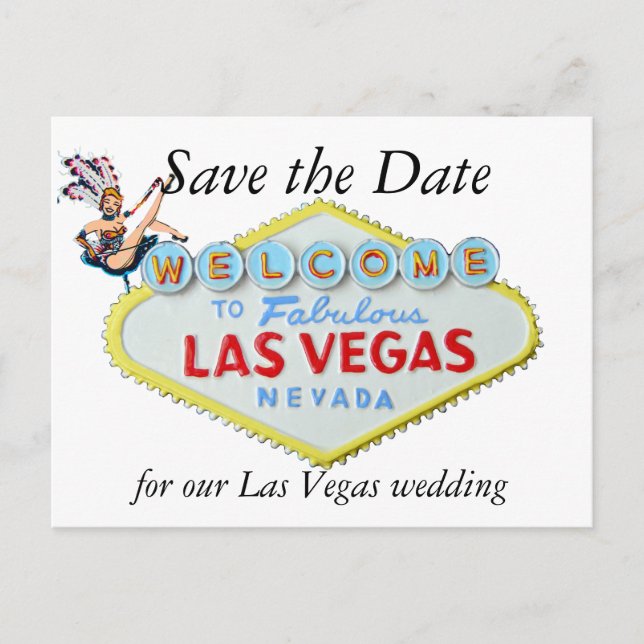 Postal De Anuncios Boda salva la fecha Rótulo de Las Vegas y Showgirl (Anverso)