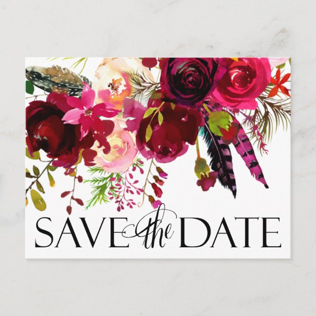 Postal De Anuncios Boda Salva Las Fechas | Floral Boho (Anverso)