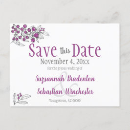 Postal De Anuncios Boda Salvar La Fecha Minimalista Berrería Púrpura
