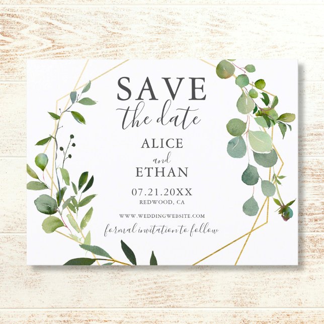 Postal De Anuncios Boda Salvar La Fecha Verde Botánico (Subido por el creador)