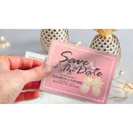 Postal De Anuncios Boda Salvar La Pareja De Piña De Oro Moderno De Fe