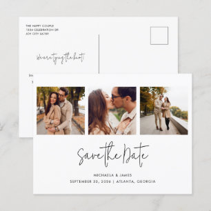 Postal De Anuncios Boda Sencilla Moderna Blanco Negro Script 3 Fotos