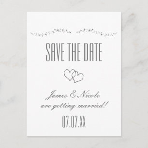 Postal De Anuncios Boda Silver Hearts & Sparkle Save Date Postcard