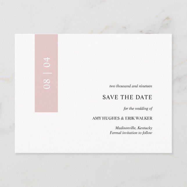 Postal De Anuncios Boda simple rosa moderna mínima salva la fecha (Anverso)
