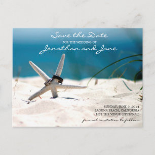 Postal De Anuncios Boda Starfish Beach Ocean Rings Guardar la fecha
