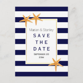 Postal De Anuncios Boda Starfish & stripes Beach Save the Date