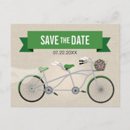 Postal De Anuncios Boda Tandem Verde en bicicleta Salva la fecha