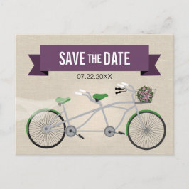 Postal De Anuncios Boda Tandem Verde en bicicleta Salven la fecha 2