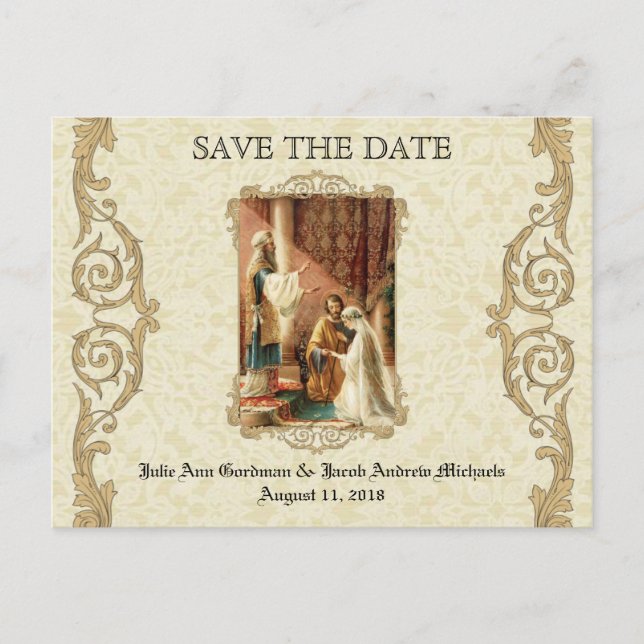 Postal De Anuncios Boda Tradicional Católica GUARDA LA FECHA (Anverso)