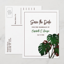 Postal De Anuncios Boda tropical de la playa de Monstera salva la fec
