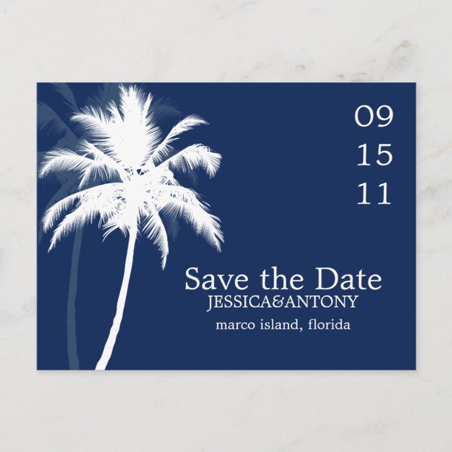 Postal De Anuncios Boda tropical de palmeras salva la fecha (Anverso)