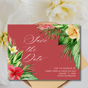 Postal De Anuncios Boda tropical de playa floral salva la fecha