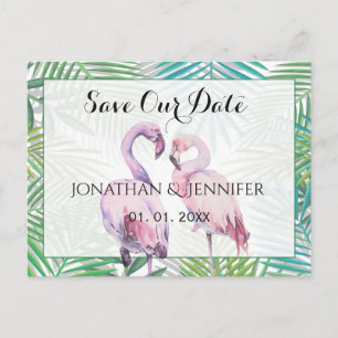 Postal De Anuncios Boda tropical Flamingo Salven la fecha