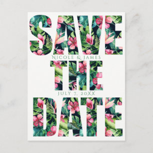 Postal De Anuncios Boda tropical floral hawaiana salva la fecha