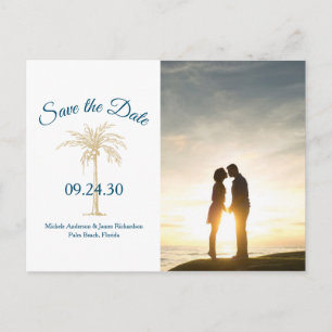 Postal De Anuncios Boda Tropical Gold Palm Tree Save Date Photo