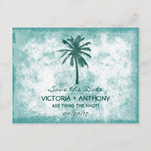 Postal De Anuncios Boda Tropical Palm Tree Beach Ahorra La Fecha