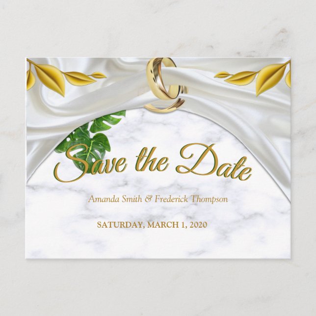 Postal De Anuncios Boda Tropical Romántica - Guardar la Fecha (Anverso)
