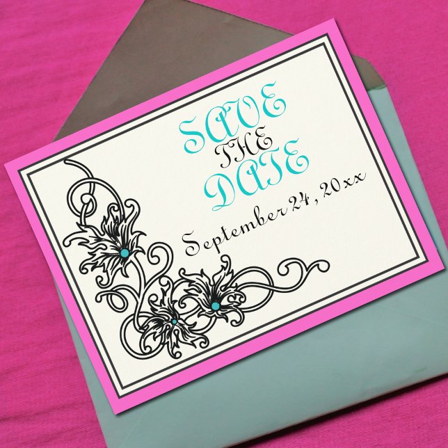 Postal De Anuncios Boda turquesa rosa de vid floreciente Salven la fe (Subido por el creador)