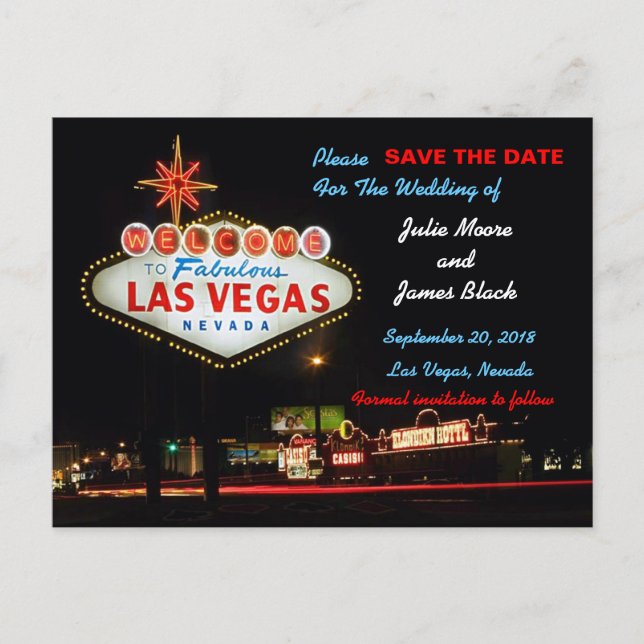 Postal De Anuncios Boda Única en Las Vegas Guardar la Fecha (Anverso)
