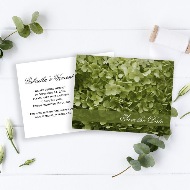 Postal De Anuncios Boda verde Annabelle Hydrangea Salven la fecha (Subido por el creador)