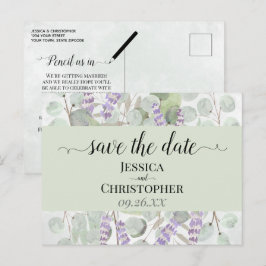 Postal De Anuncios Boda Verde de Lavanda y Eucalipto - Guardar la Fec