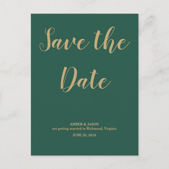 Postal De Anuncios Boda verde y dorada salva la fecha (Anverso)