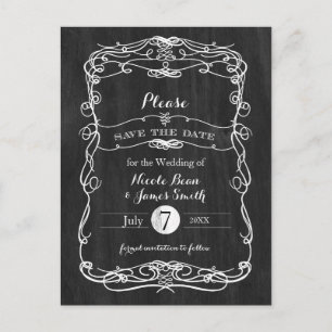 Postal De Anuncios Boda Vintage de Madera Negra y Blanca - Salva la F