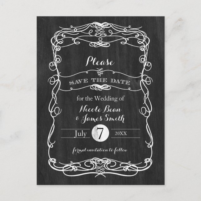 Postal De Anuncios Boda Vintage de Madera Negra y Blanca - Save the D (Anverso)