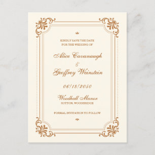 Postal De Anuncios Boda Vintage Flourish Guardar la Fecha