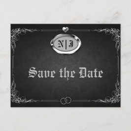 Postal De Anuncios Boda Vintage Gótica Negra Plateada Save the Date