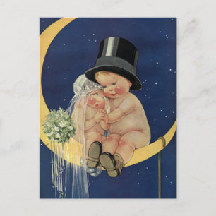 Postal De Anuncios Boda Vintage Novia y Novio Lindos Guarden la Fecha