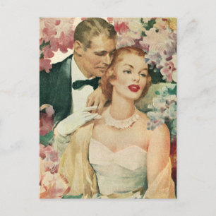 Postal De Anuncios Boda vintage, novia y novio salvan la fecha