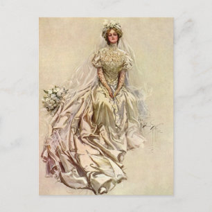 Postal De Anuncios Boda Vintage Retrato Nupcial Salva la Fecha