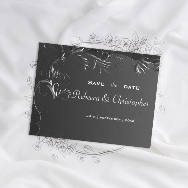 Postal De Anuncios Boda Vintage Romance Dark Silver (Subido por el creador)