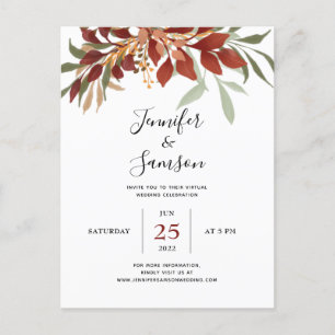 Postal De Anuncios Boda virtual bohemio de acuarela rústica de otoño