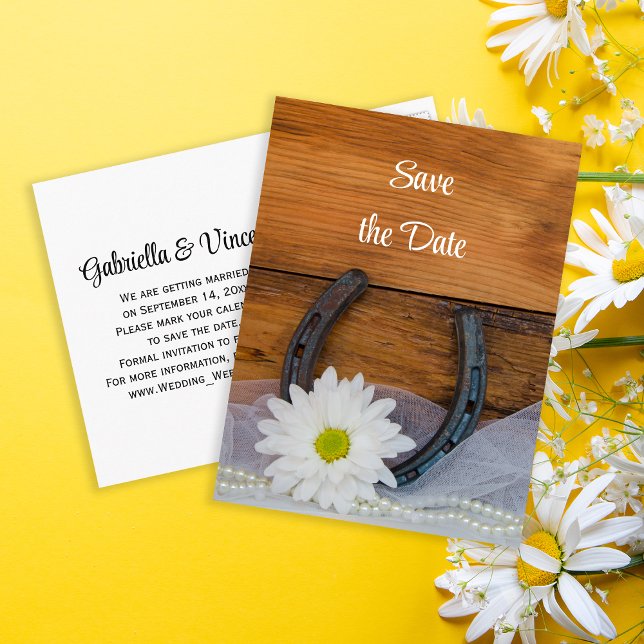 Postal De Anuncios Boda Western de Daisy y Horseshoe Avisa de Guardar (Subido por el creador)