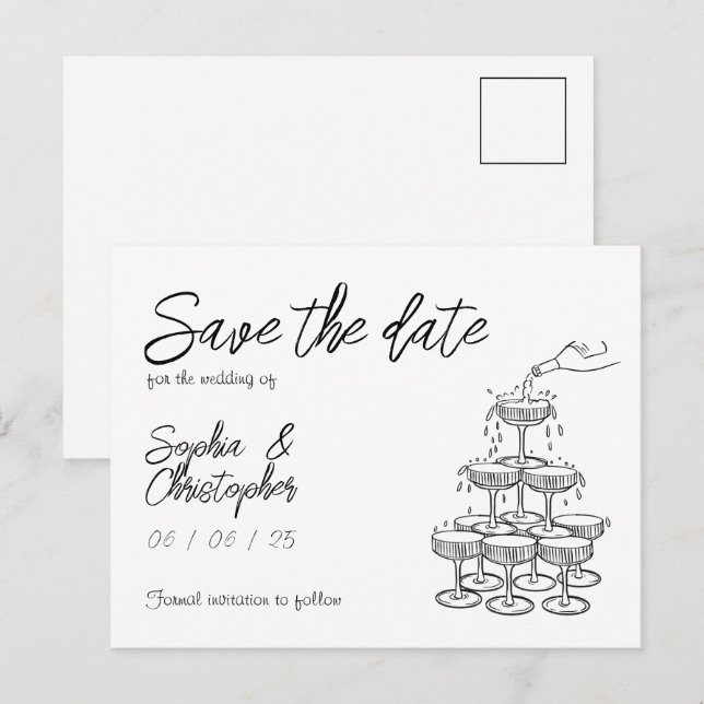 Postal De Anuncios Boda Whimsical Black&White manuscrito (Anverso / Reverso)