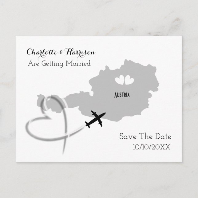 Postal De Anuncios Bodas de destino Austria Guardar la fecha (Anverso)