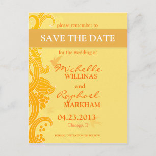 Postal De Anuncios Bodas de pájaros de amarillo limón Save the Date