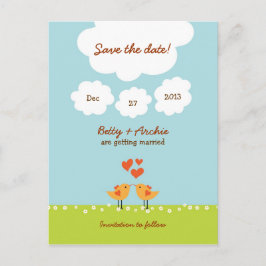 Postal De Anuncios Bodas de pájaros de amor de dibujos animados lindo