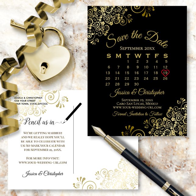 Postal De Anuncios Bodas Negras de Oro Guardar el Calendario de Fecha (Subido por el creador)