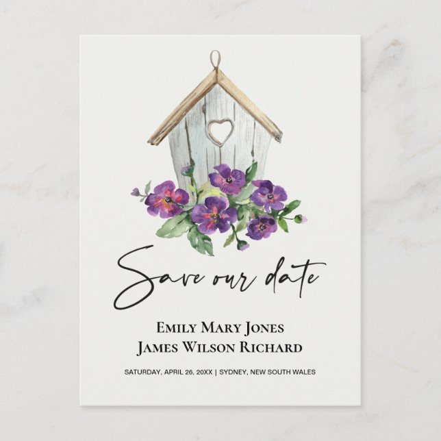 POSTAL DE ANUNCIOS BOHEMIO BLANCO RÚSTICO FLORAL CASA DE PÁJAROS GUAR (Anverso)